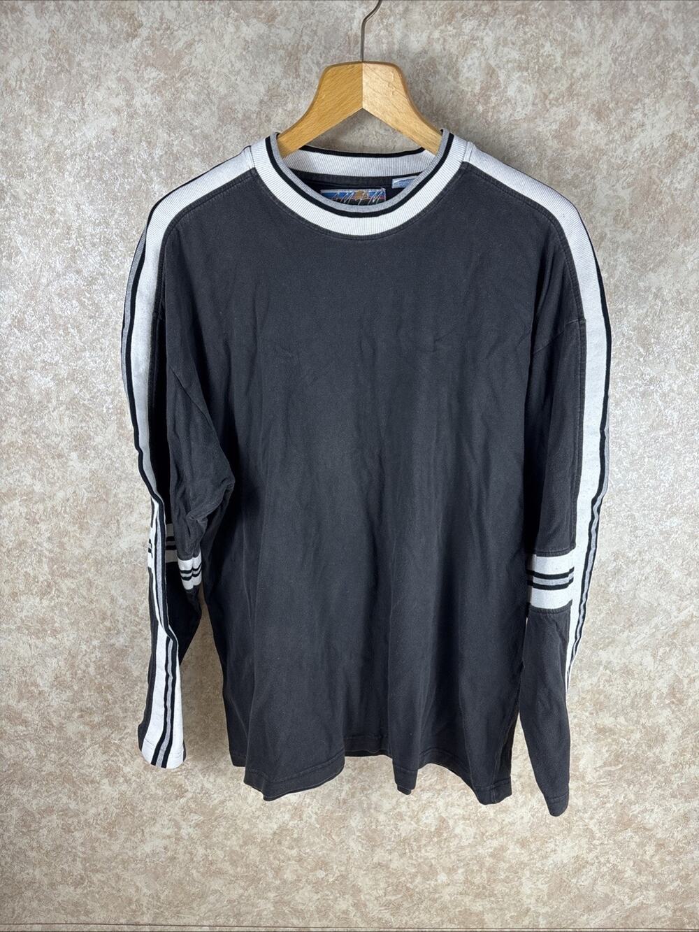 Vintage AM PM Crew Neck Henley Men's Large Black Y2K